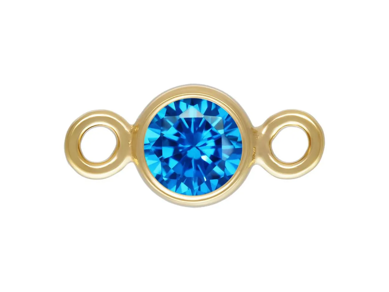 Gold Filled Cubic Zirconia Bezel Connector Aqua Blue 3mm