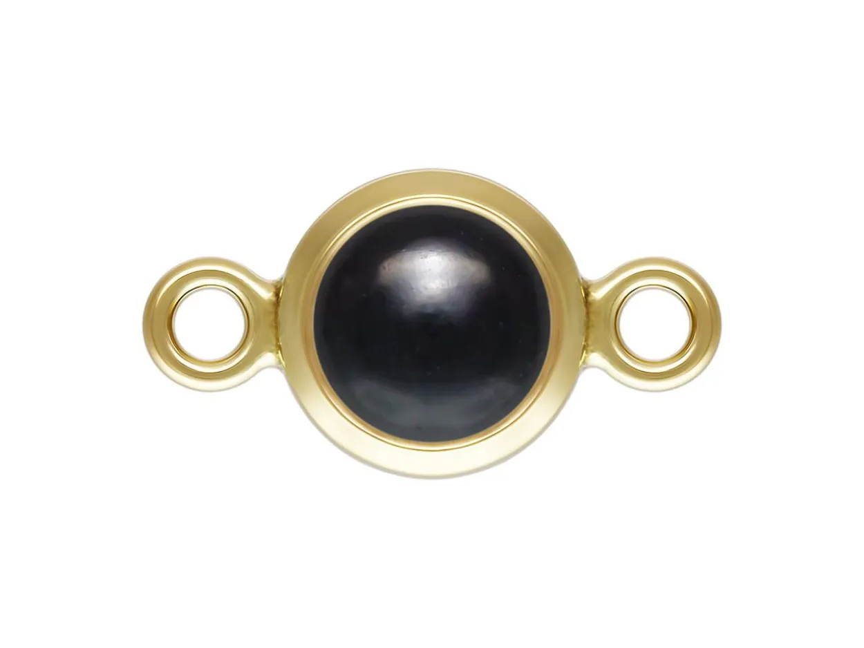 Gold Filled Cubic Zirconia Bezel Connector Imitation Black Onyx 4mm