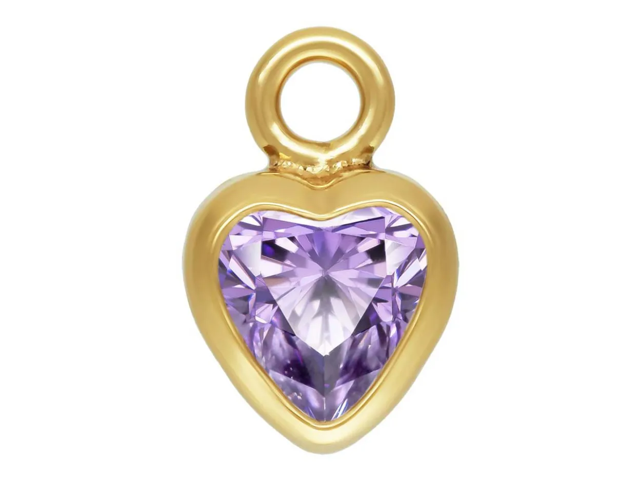 Gold Filled Cubic Zirconia Heart Bezel Drop Connector Light Amethyst, 3mm