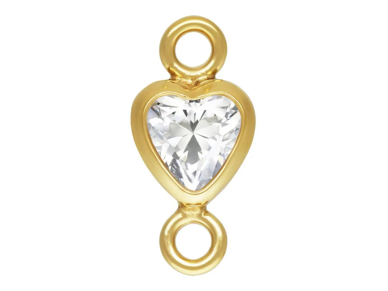 Gold Filled Cubic Zirconia Heart Bezel Connector White 3mm