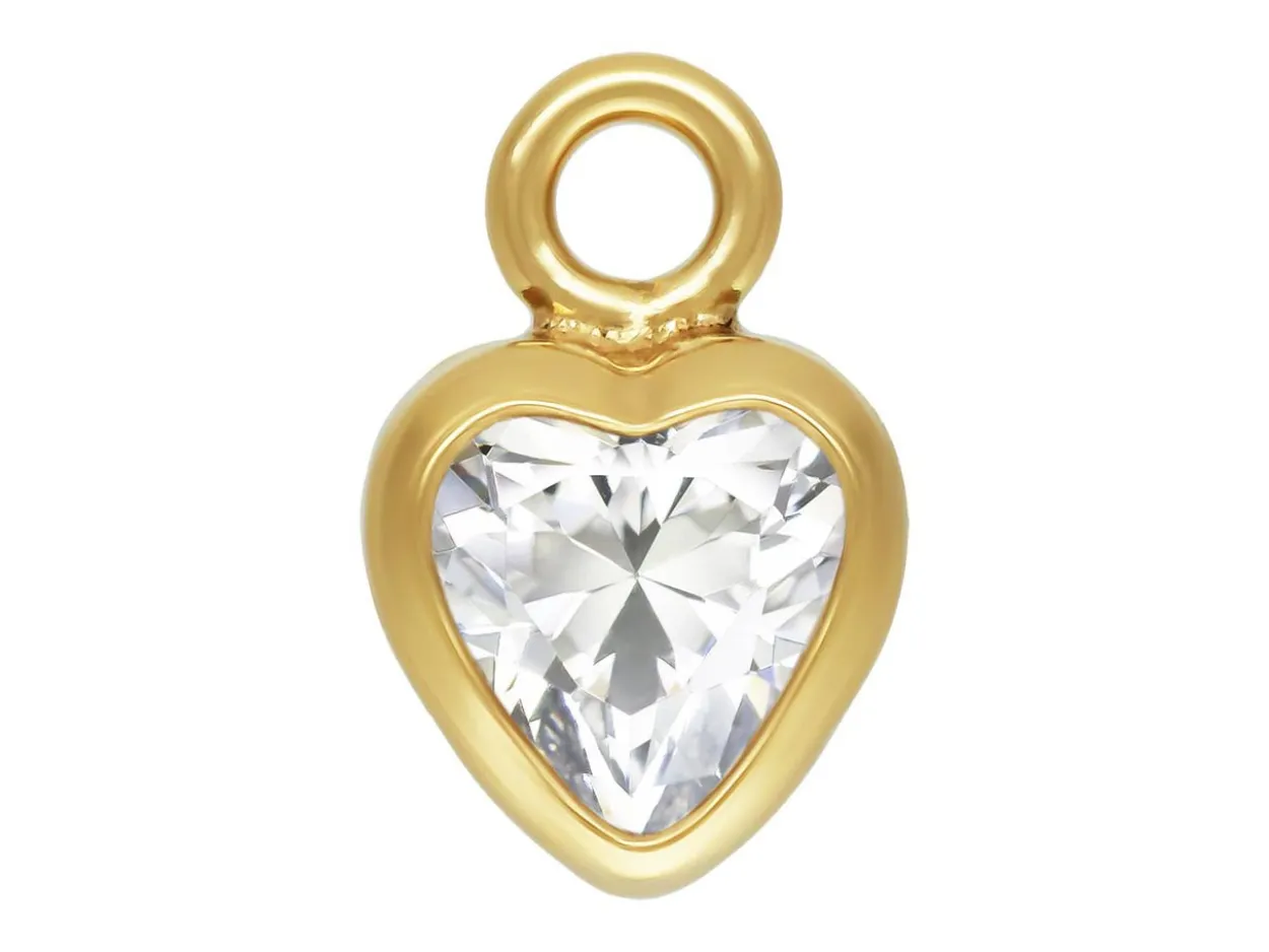 Gold Filled Cubic Zirconia Heart Bezel Drop Connector White 3mm