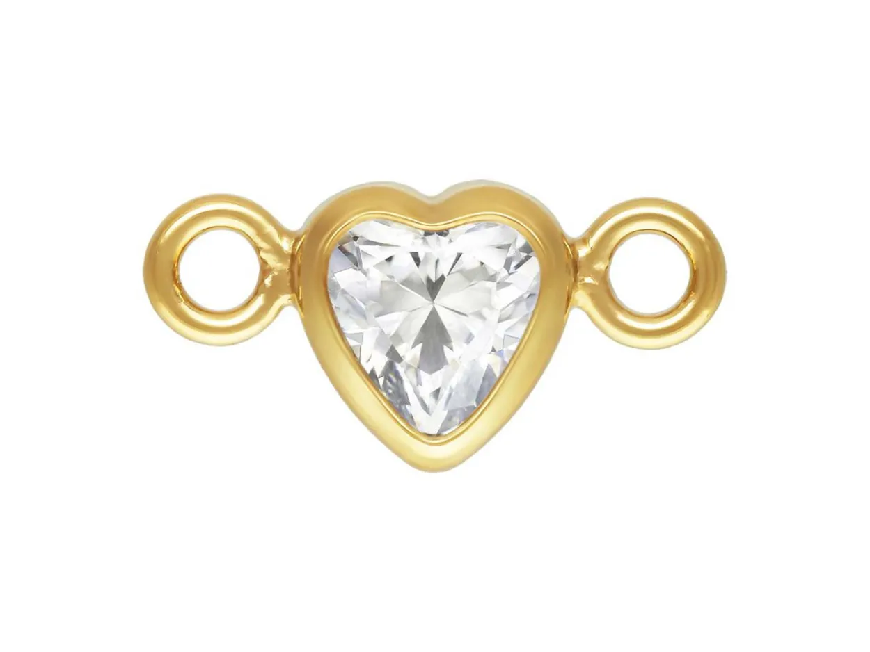Gold Filled Cubic Zirconia Heart Bezel Connector White, 3mm