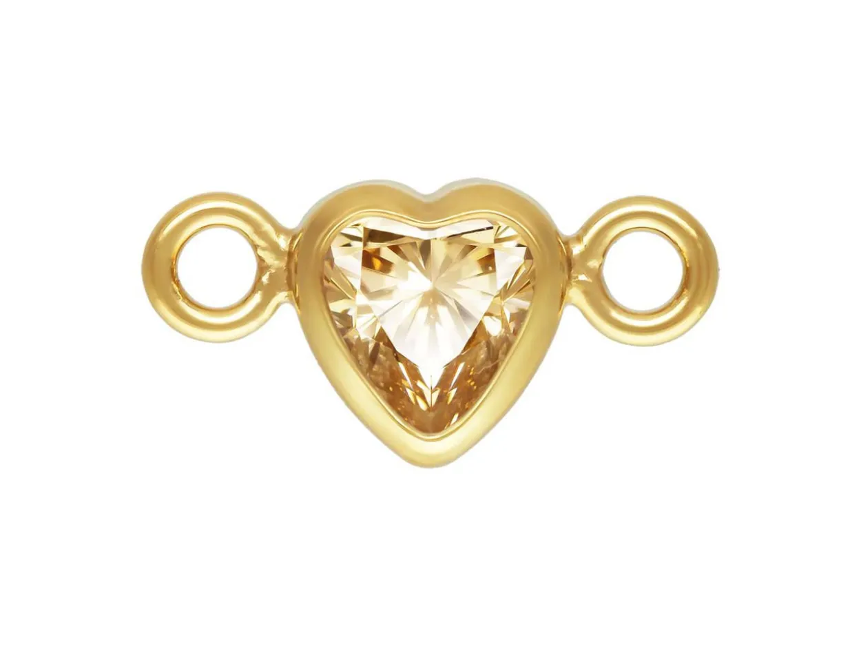 Gold Filled Cubic Zirconia Heart Bezel Connector Champagne, 3mm