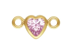 Gold Filled Cubic Zirconia Heart Bezel Connector Pink, 3mm