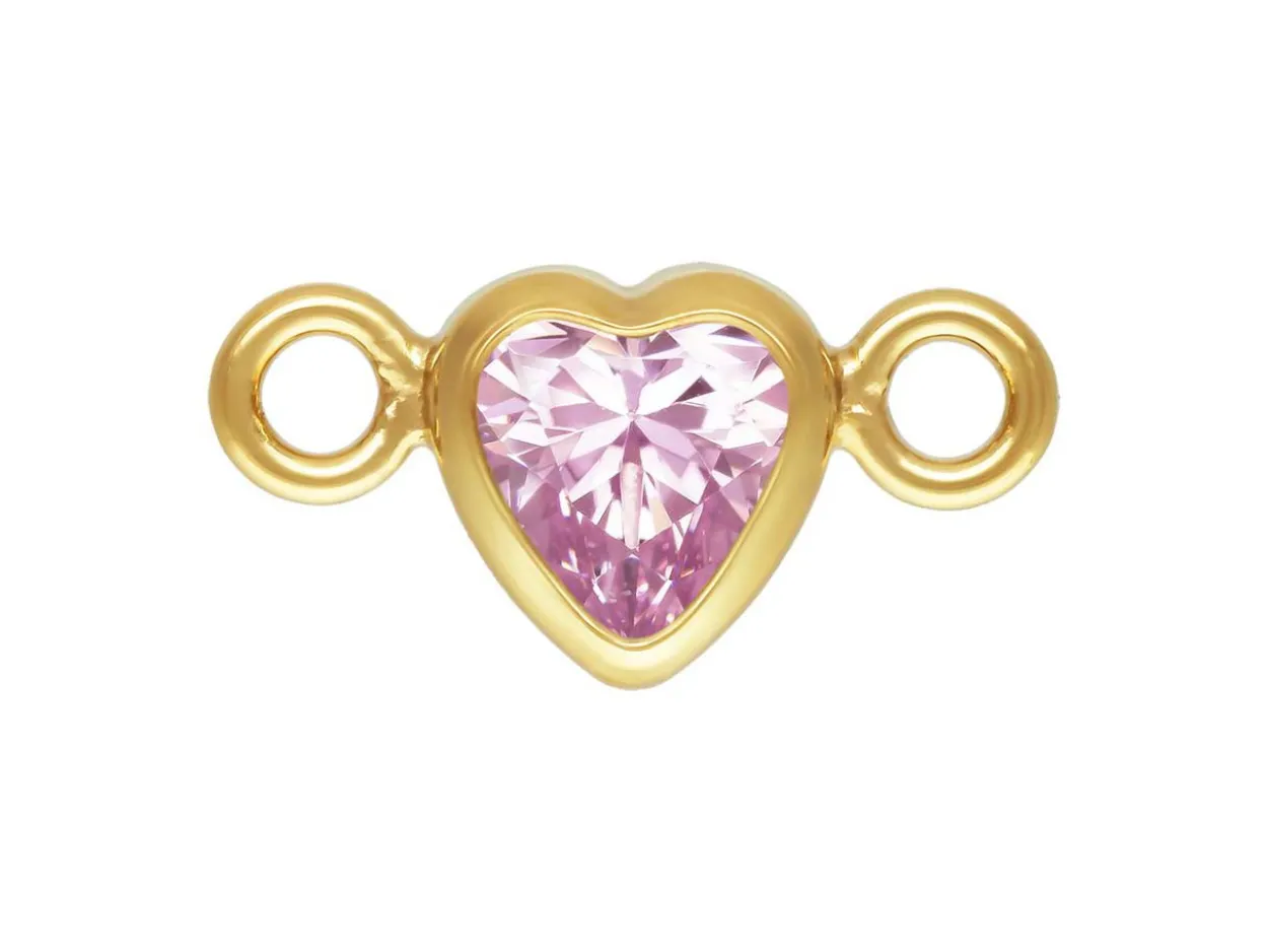 Gold Filled Cubic Zirconia Heart Bezel Connector Pink, 3mm