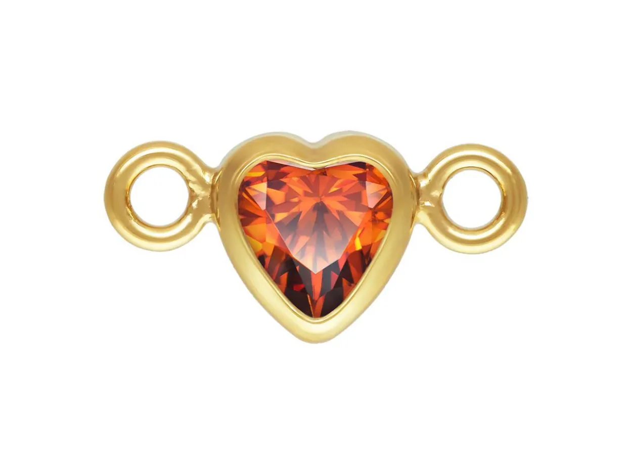 Gold Filled Cubic Zirconia Heart Bezel Connector Ruby, 3mm