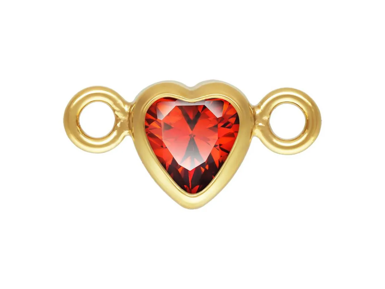 Gold Filled Cubic Zirconia Heart Bezel Connector Garnet, 3mm