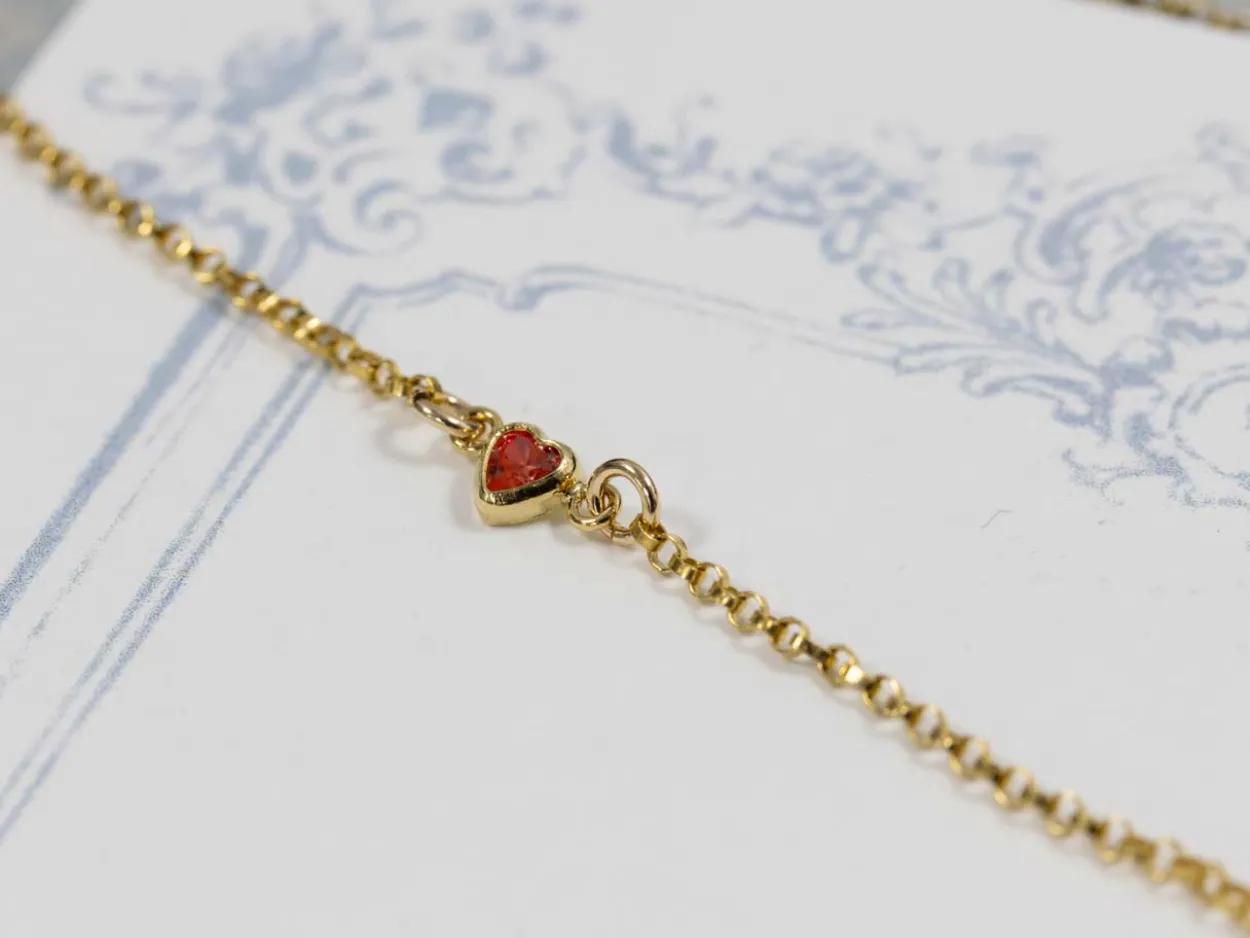 Gold Filled Cubic Zirconia Heart Bezel Connector Garnet, 3mm