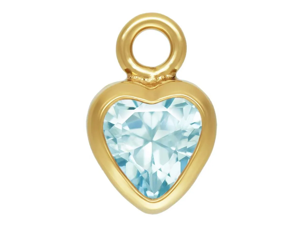 Gold Filled Cubic Zirconia Heart Bezel Drop Connector Aquamarine, 3mm