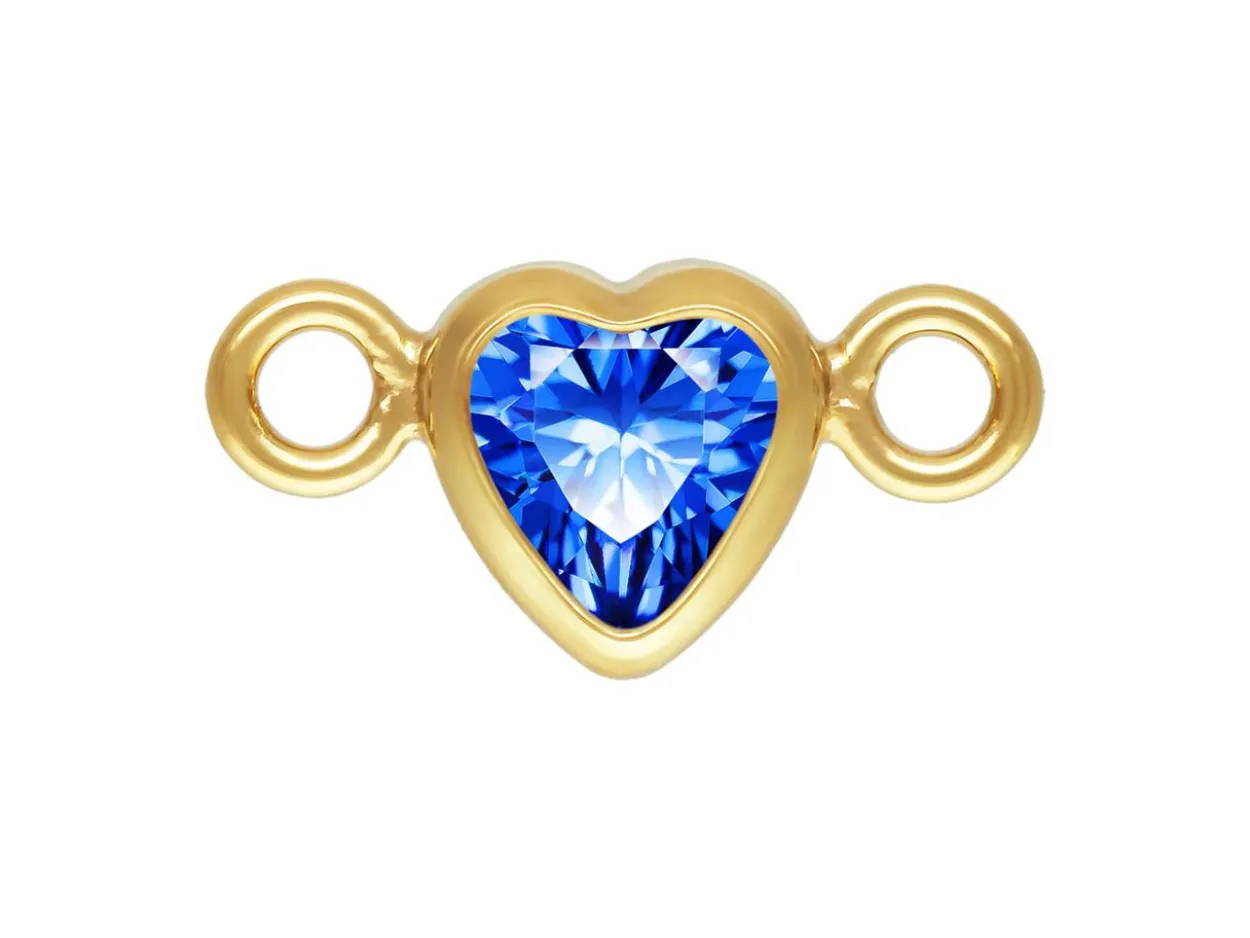 Gold Filled Cubic Zirconia Heart Bezel Connector Sapphire, 3mm