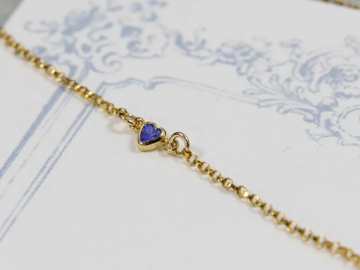 Gold Filled Cubic Zirconia Heart Bezel Connector Sapphire, 3mm