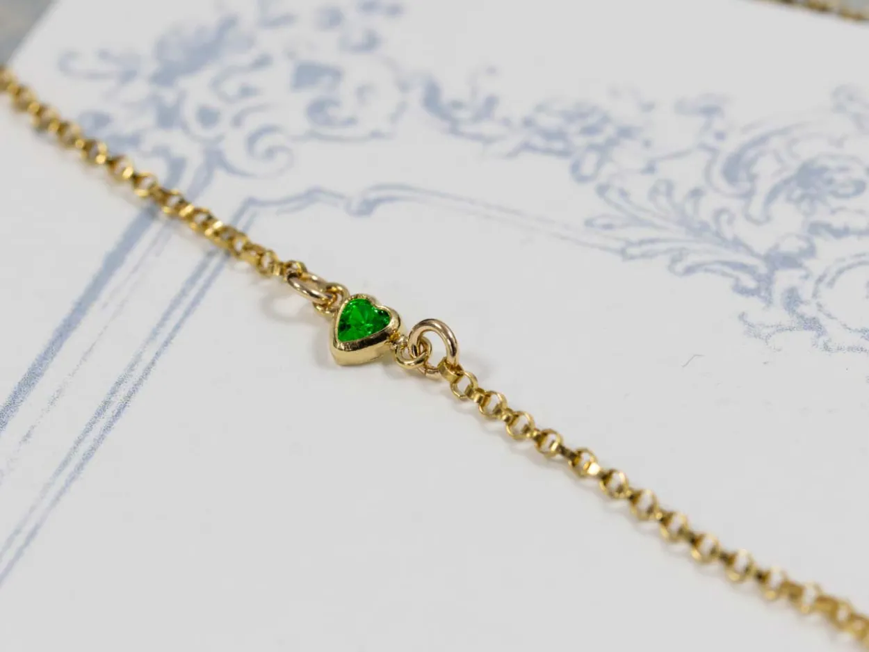 Gold Filled Cubic Zirconia Heart Bezel Connector Green, 3mm