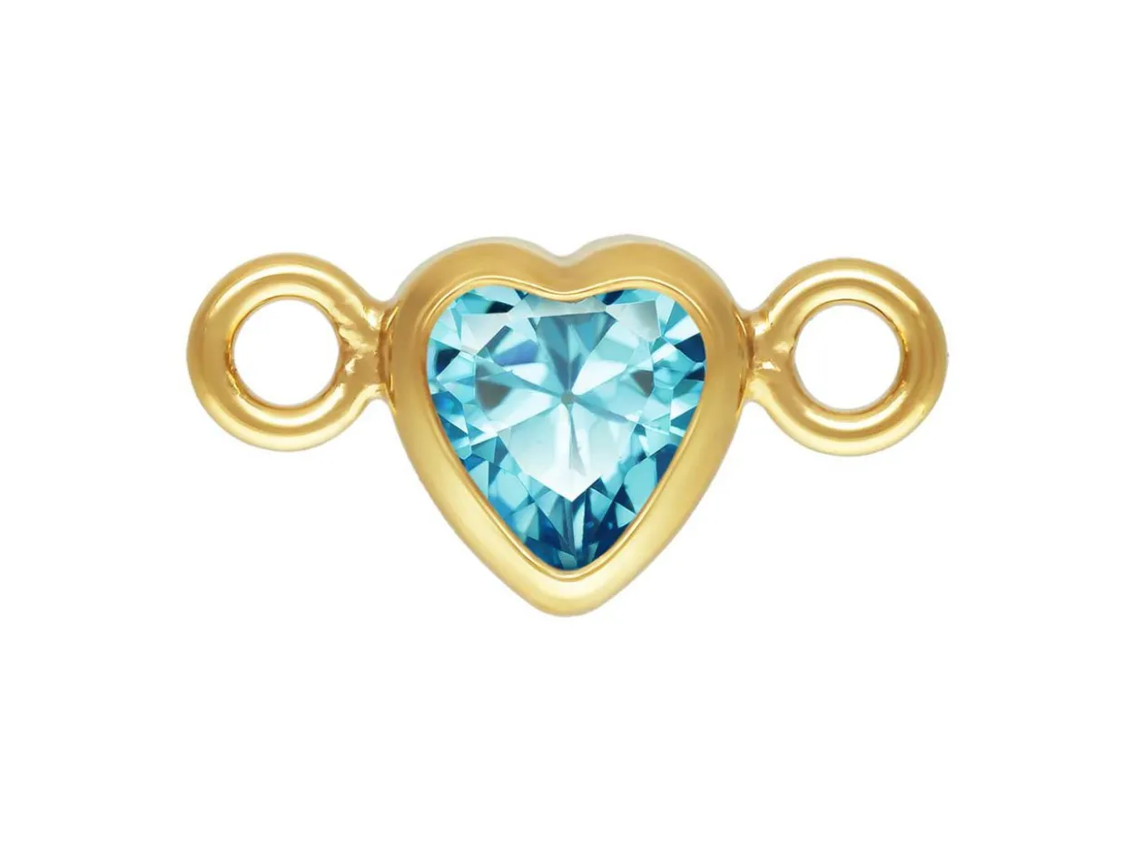 Gold Filled Cubic Zirconia Heart Bezel Connector Swiss Blue, 3mm