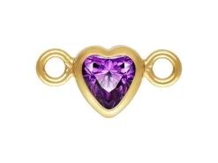 Gold Filled Cubic Zirconia Heart Bezel Connector Amethyst, 3mm