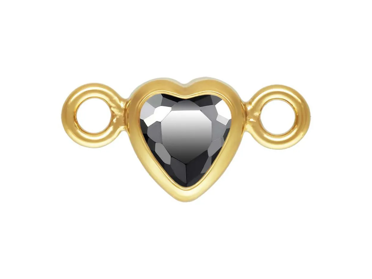 Gold Filled Cubic Zirconia Heart Bezel Connector Black, 3mm