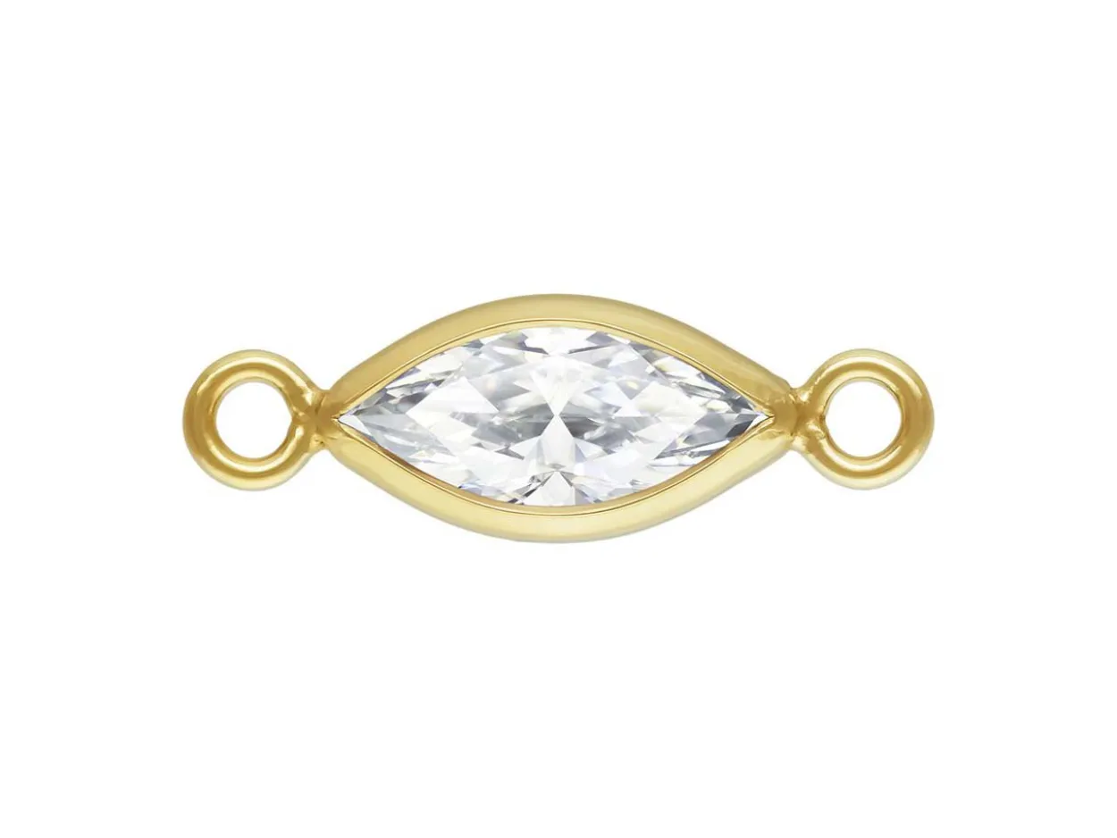 Gold Filled Cubic Zirconia Marquise Bezel Connector White, 3mm X 6.0mm