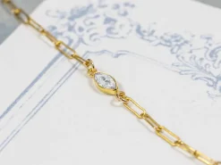 Gold Filled Cubic Zirconia Marquise Bezel Connector White, 3mm X 6.0mm