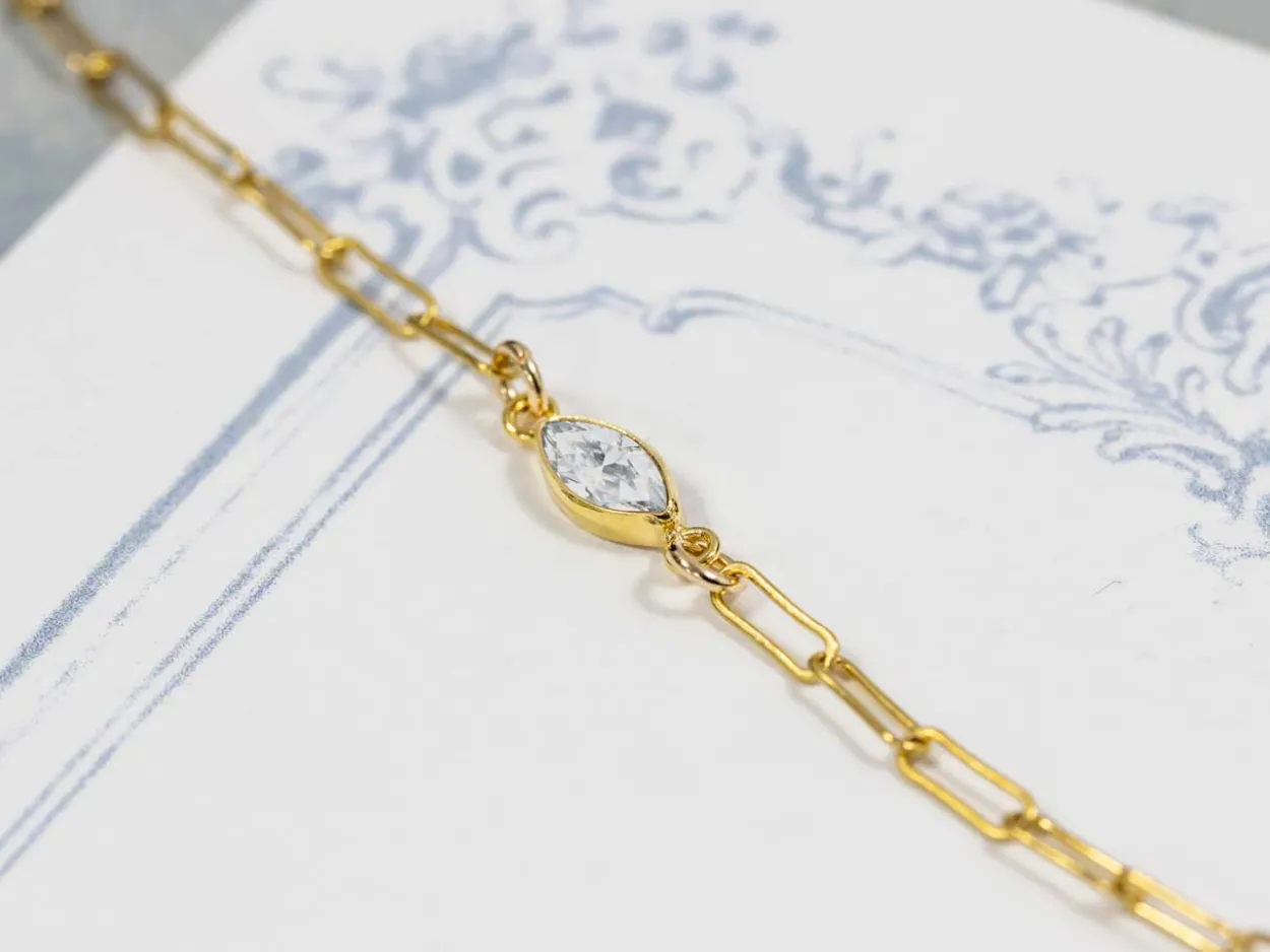 Gold Filled Cubic Zirconia Marquise Bezel Connector White, 3mm X 6.0mm