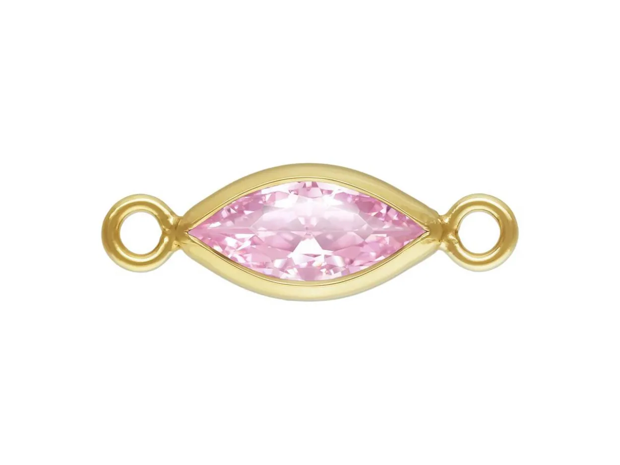 Gold Filled Cubic Zirconia Marquise Bezel Connector Pink, 3mm X 6.0mm