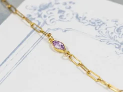 Gold Filled Cubic Zirconia Marquise Bezel Connector Light Amethyst, 3mm X 6.0mm