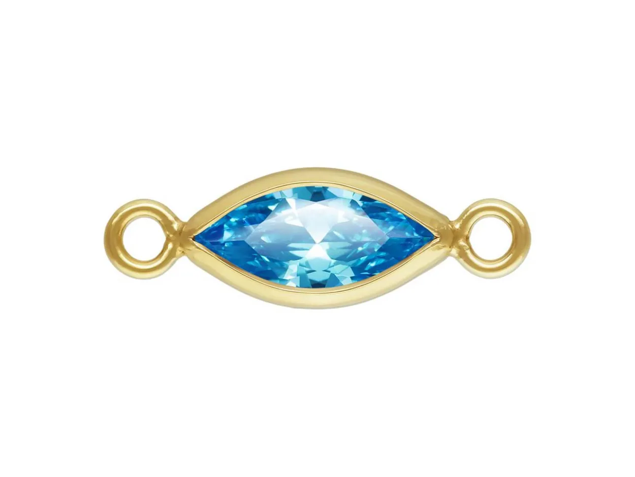 Gold Filled Cubic Zirconia Marquise Bezel Connector Swiss Blue, 3mm X 6.0mm