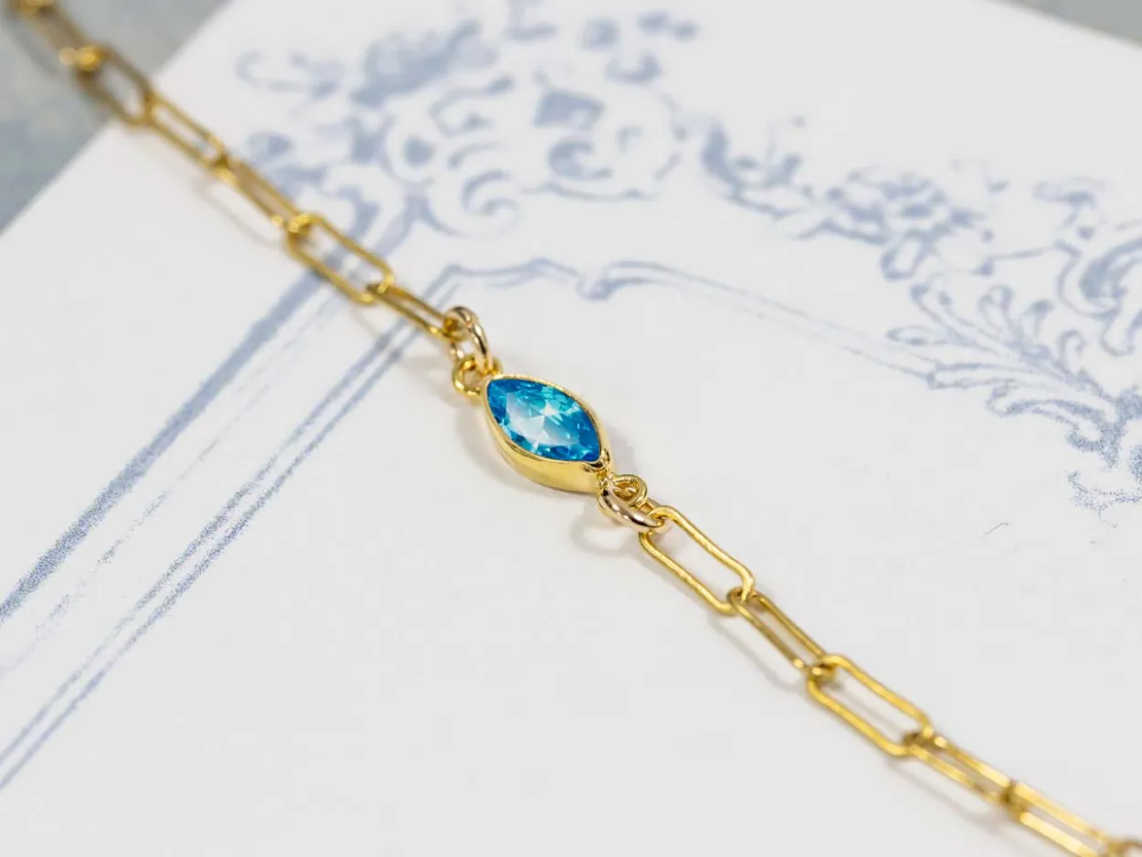 Gold Filled Cubic Zirconia Marquise Bezel Connector Swiss Blue, 3mm X 6.0mm