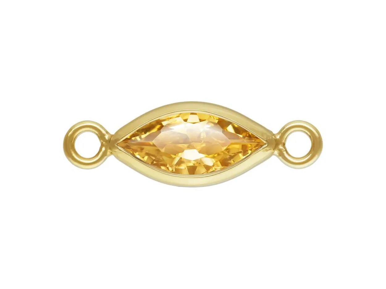 Gold Filled Cubic Zirconia Marquise Bezel Connector Champagne, 3mm X 6.0mm
