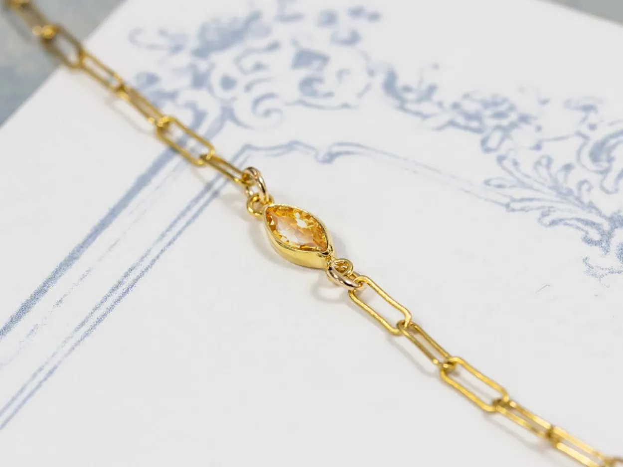 Gold Filled Cubic Zirconia Marquise Bezel Connector Champagne, 3mm X 6.0mm