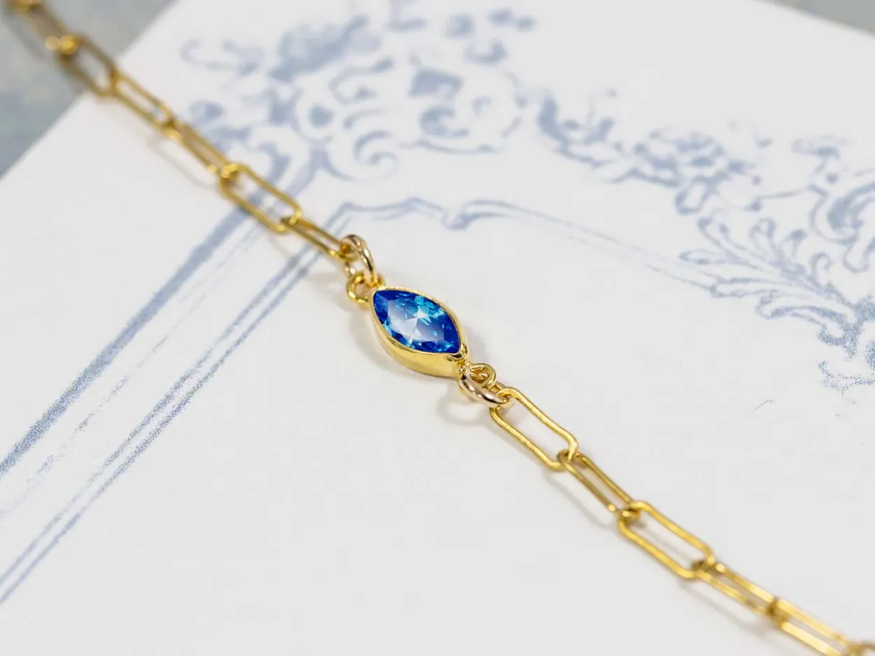 Gold Filled Cubic Zirconia Marquise Bezel Connector Sapphire, 3mm X 6.0mm