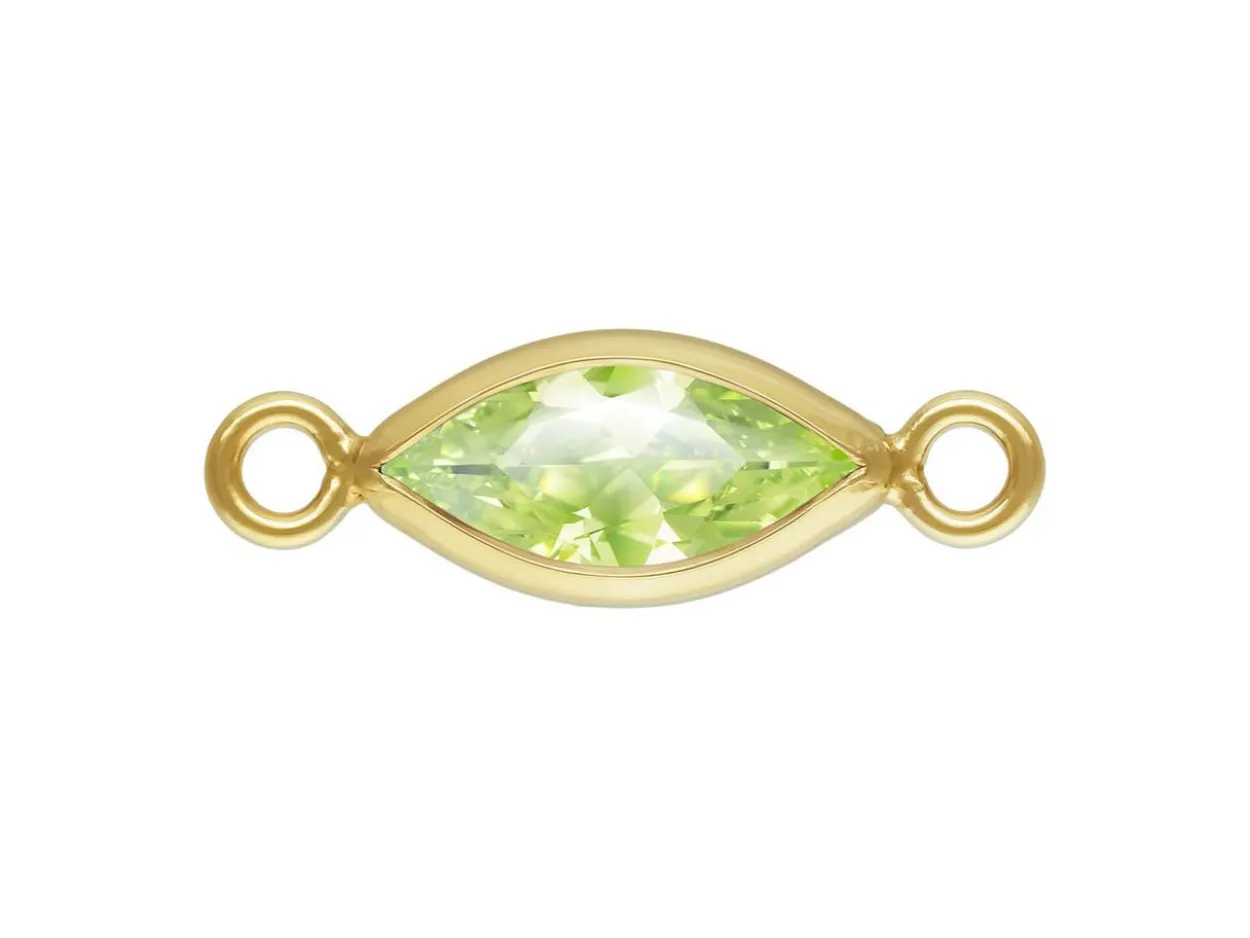 Gold Filled Cubic Zirconia Marquise Bezel Connector Lime, 3mm X 6.0mm