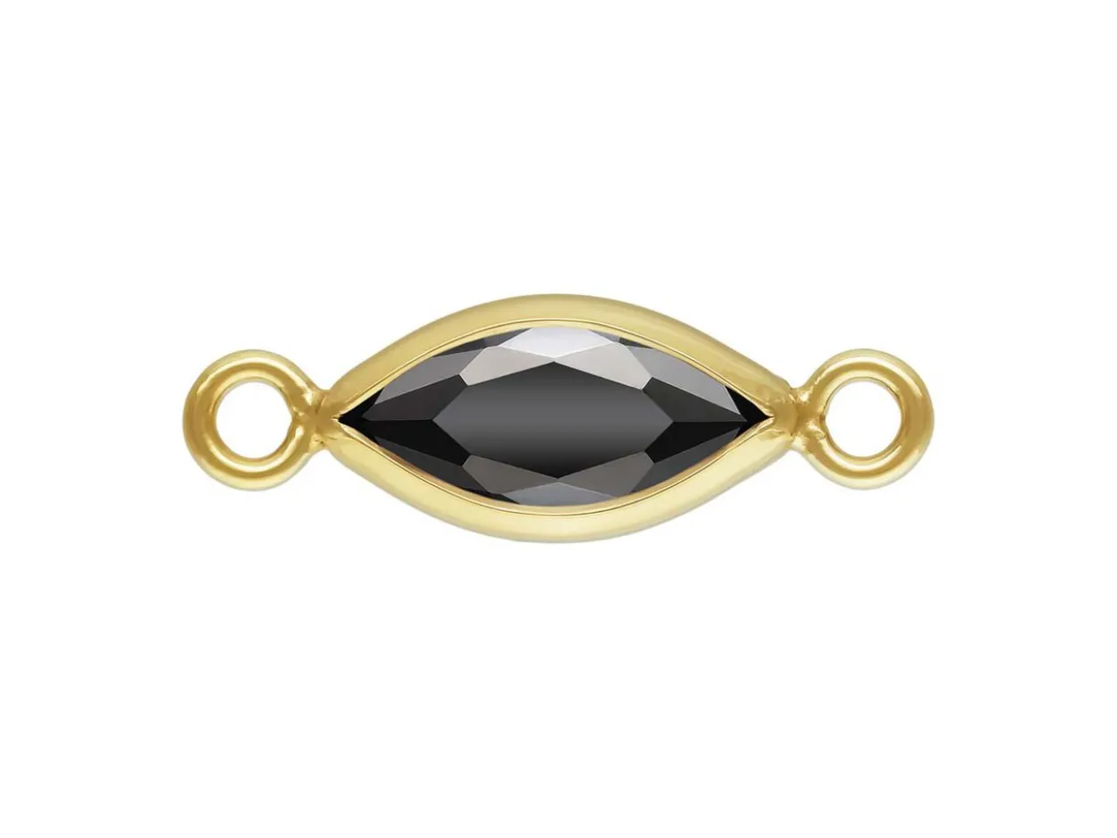 Gold Filled Cubic Zirconia Marquise Bezel Connector Black, 3mm X 6.0mm