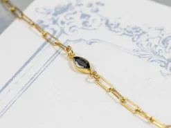 Gold Filled Cubic Zirconia Marquise Bezel Connector Black, 3mm X 6.0mm
