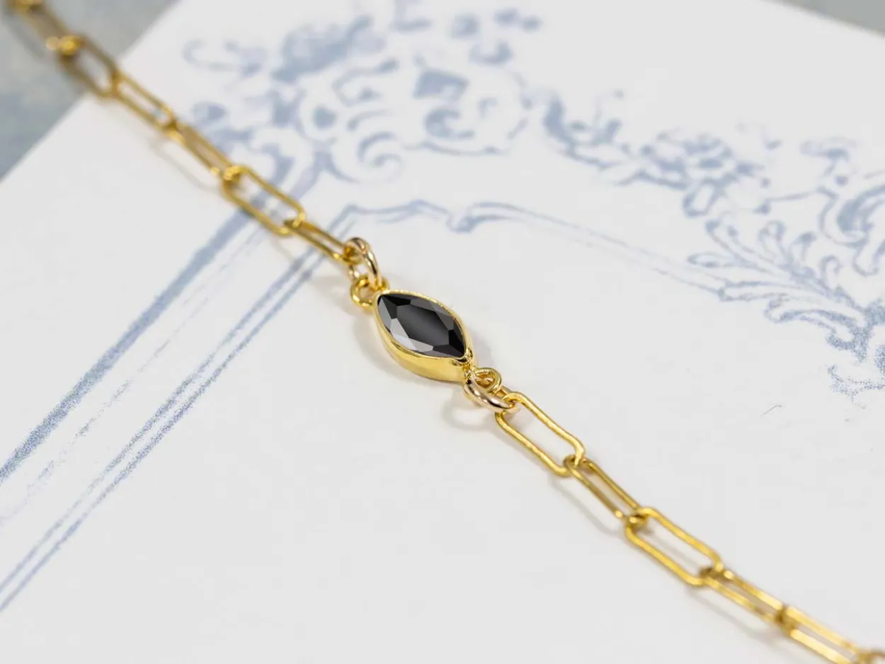 Gold Filled Cubic Zirconia Marquise Bezel Connector Black, 3mm X 6.0mm