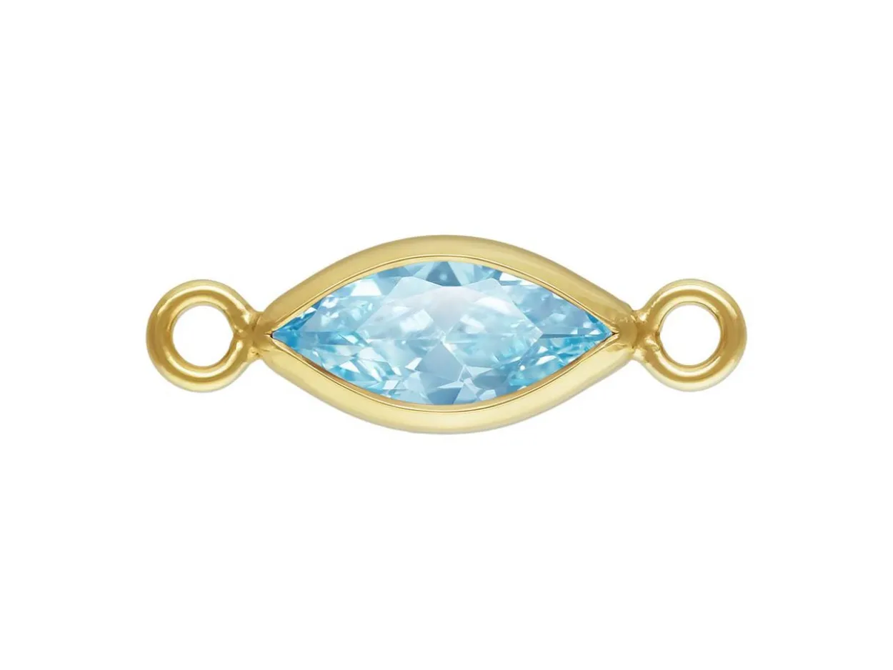 Gold Filled Cubic Zirconia Marquise Bezel Connector Aquamarine, 3mm X 6.0mm