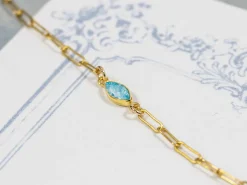 Gold Filled Cubic Zirconia Marquise Bezel Connector Aquamarine, 3mm X 6.0mm