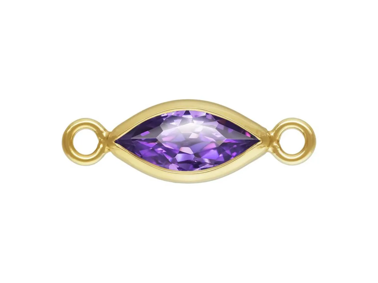 Gold Filled Cubic Zirconia Marquise Bezel Connector Amethyst, 3mm X 6.0mm