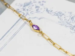 Gold Filled Cubic Zirconia Marquise Bezel Connector Amethyst, 3mm X 6.0mm