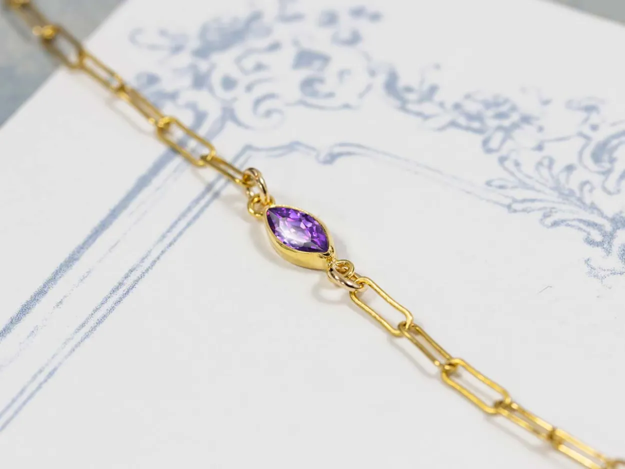 Gold Filled Cubic Zirconia Marquise Bezel Connector Amethyst, 3mm X 6.0mm