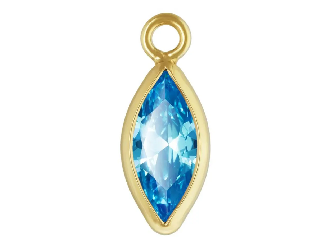 Gold Filled Cubic Zirconia Marquise Bezel Drop Connector Swiss Blue, 3mm X 6.0mm