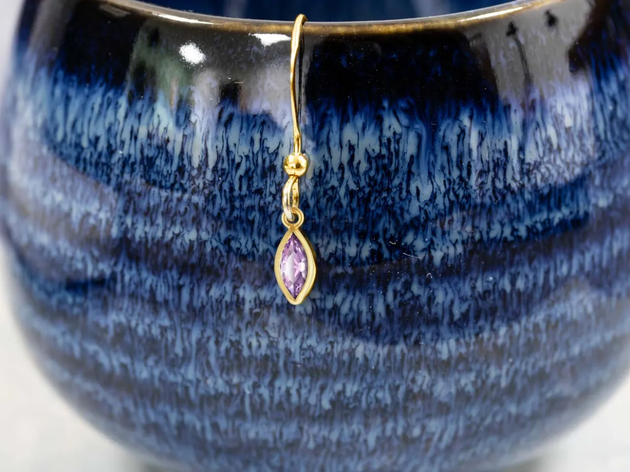 Gold Filled Cubic Zirconia Marquise Bezel Drop Connector Light Amethyst, 3mm X 6.0mm
