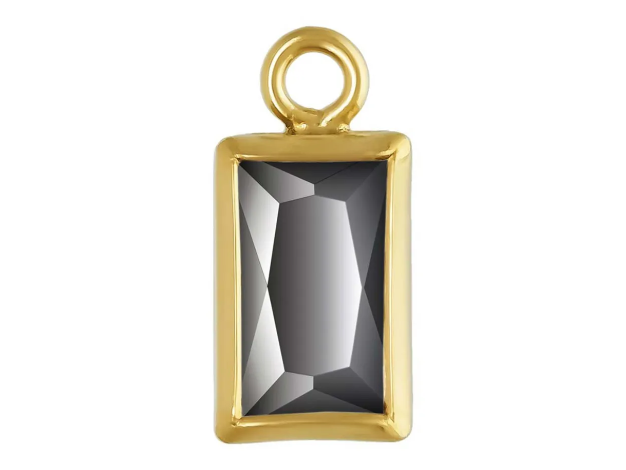 Gold Filled Cubic Zirconia Rectangle Bezel Drop Connector Black, 3mm X 5mm