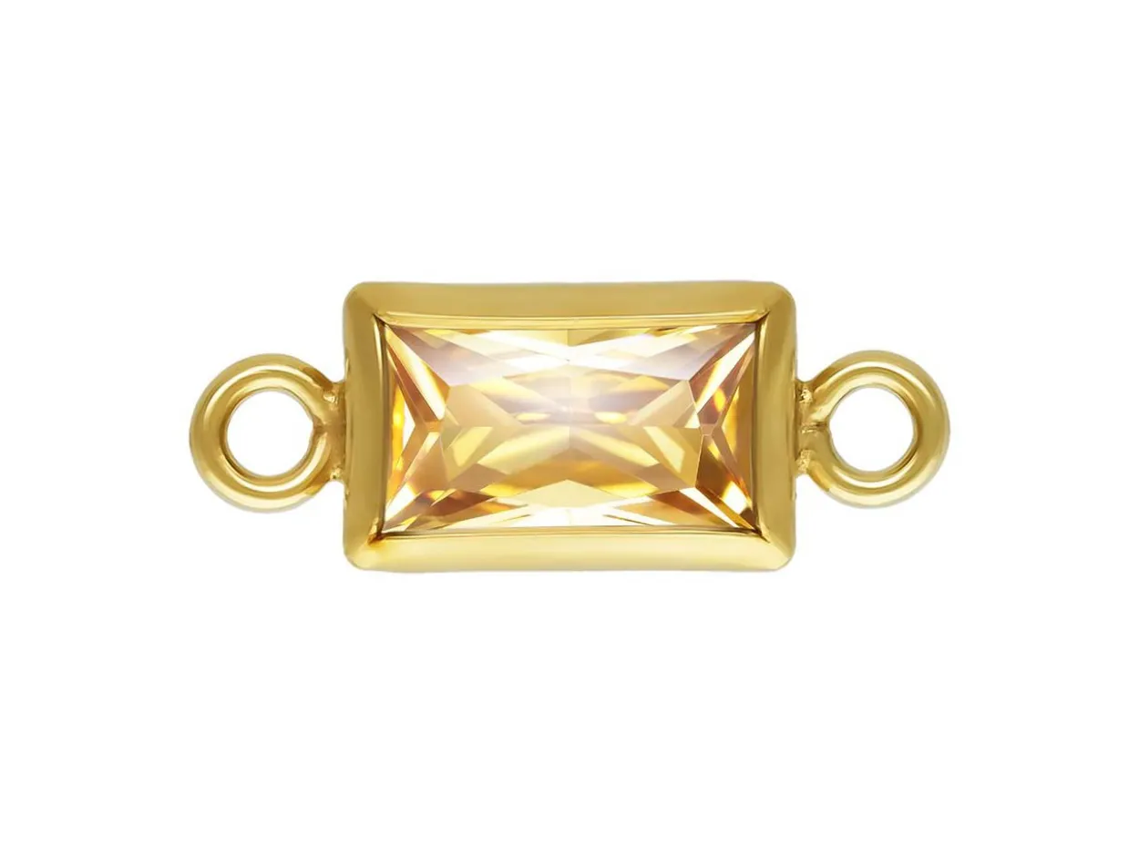 Gold Filled Cubic Zirconia Rectangle Bezel Connector Champagne, 3mm X 5mm