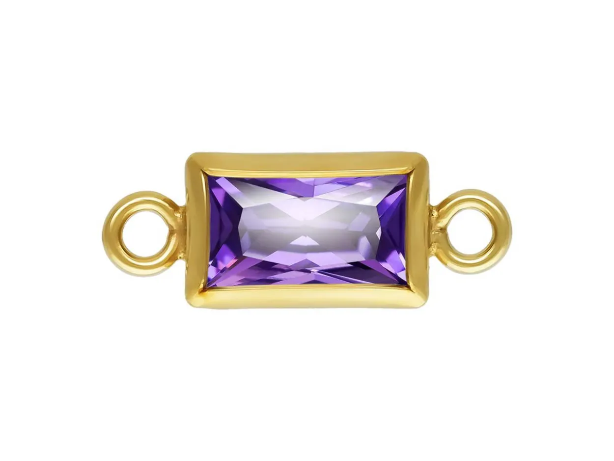 Gold Filled Cubic Zirconia Rectangle Bezel Connector Amethyst, 3mm X 5mm