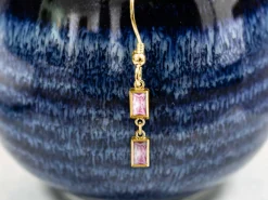 Gold Filled Cubic Zirconia Rectangle Bezel Drop Connector Pink, 3mm X 5mm