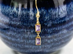 Gold Filled Cubic Zirconia Rectangle Bezel Drop Connector Light Amethyst, 3mm X 5mm