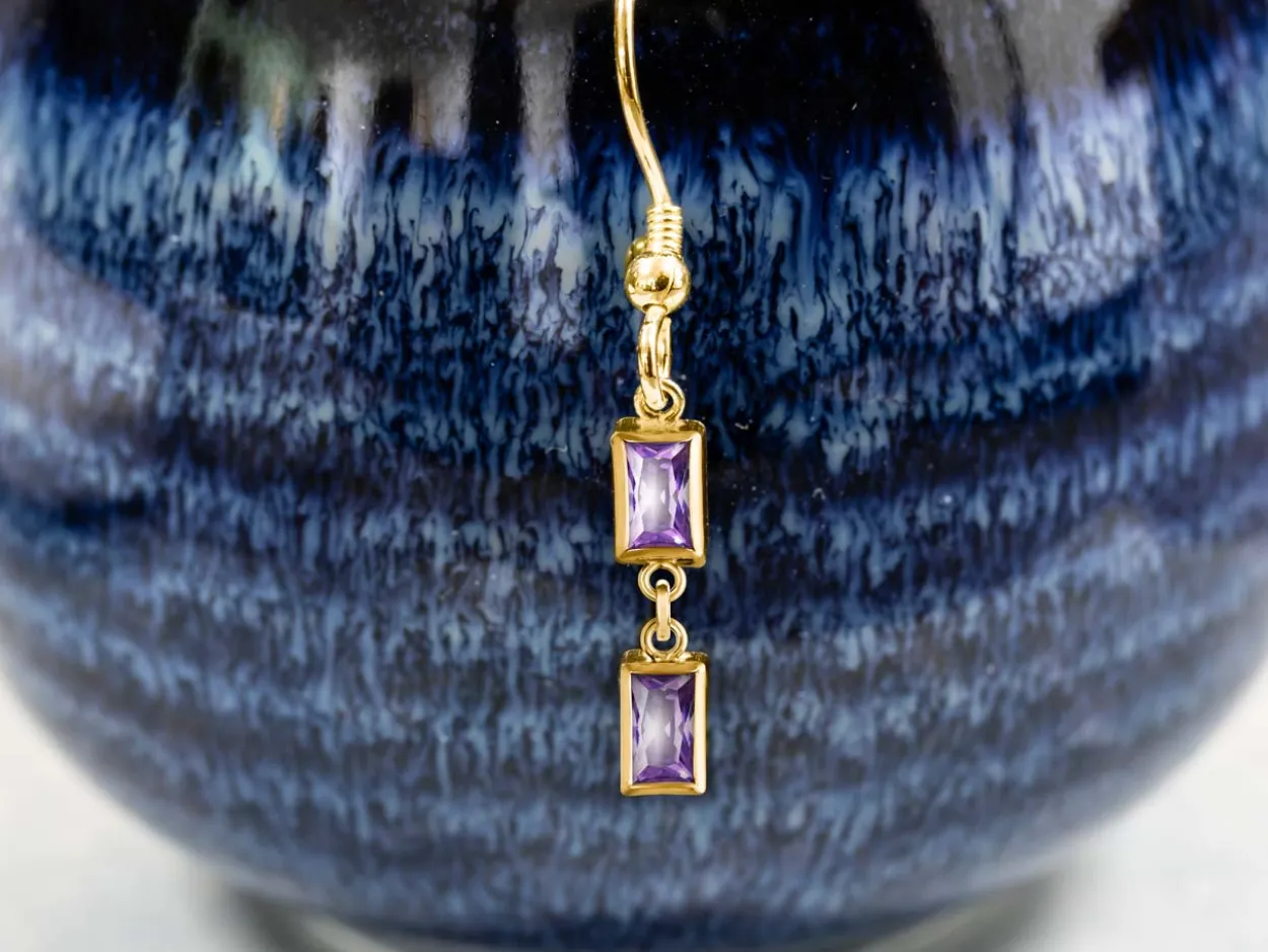 Gold Filled Cubic Zirconia Rectangle Bezel Drop Connector Light Amethyst, 3mm X 5mm