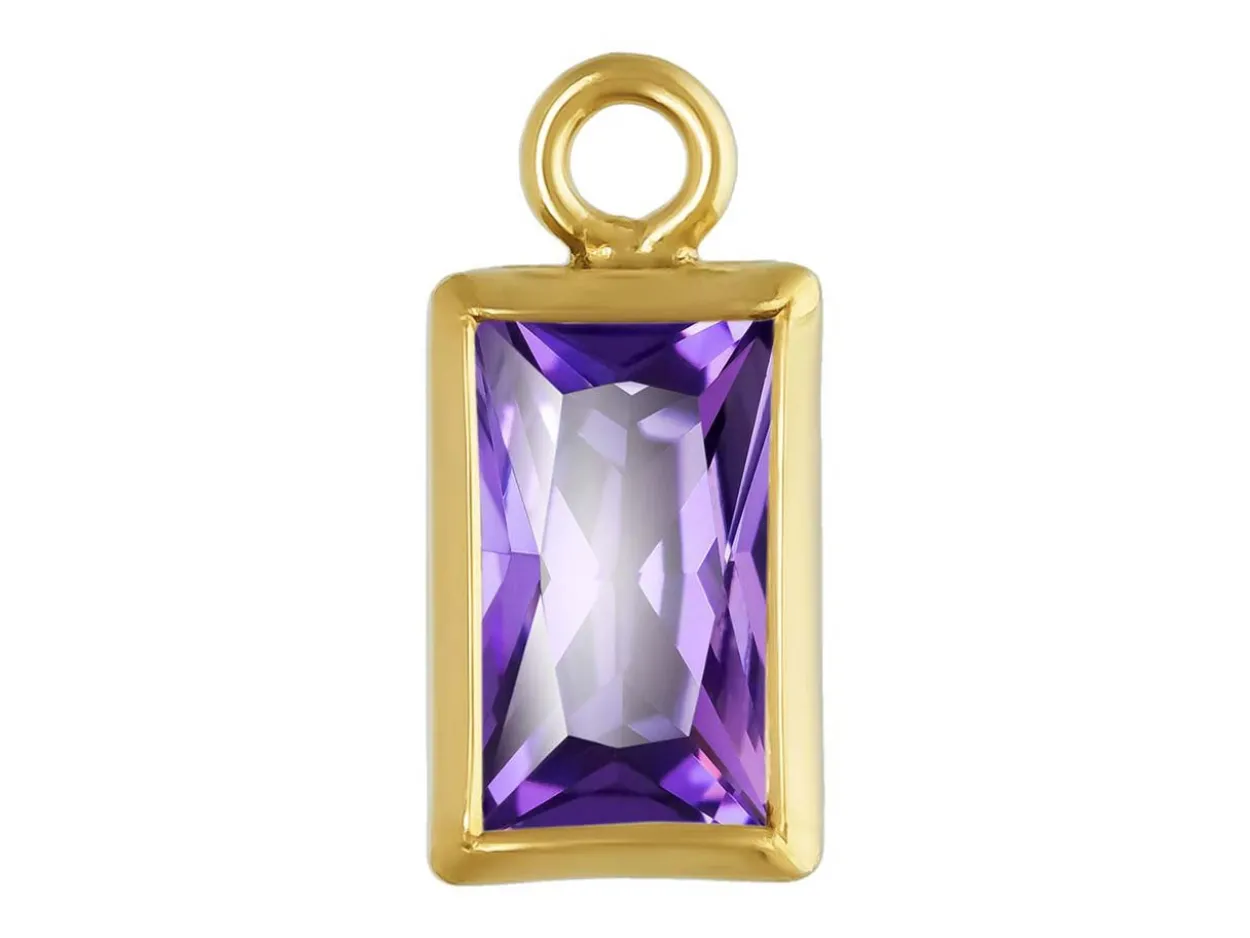Gold Filled Cubic Zirconia Rectangle Bezel Drop Connector Amethyst, 3mm X 5mm