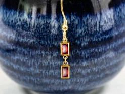 Gold Filled Cubic Zirconia Rectangle Bezel Drop Connector Garnet, 3mm X 5.0mm