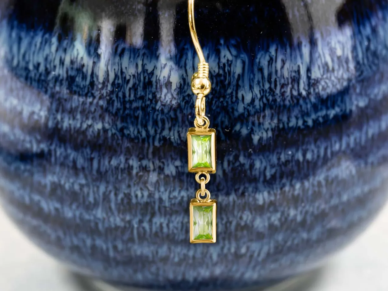 Gold Filled Cubic Zirconia Rectangle Bezel Connector Lime, 3mm X 5mm