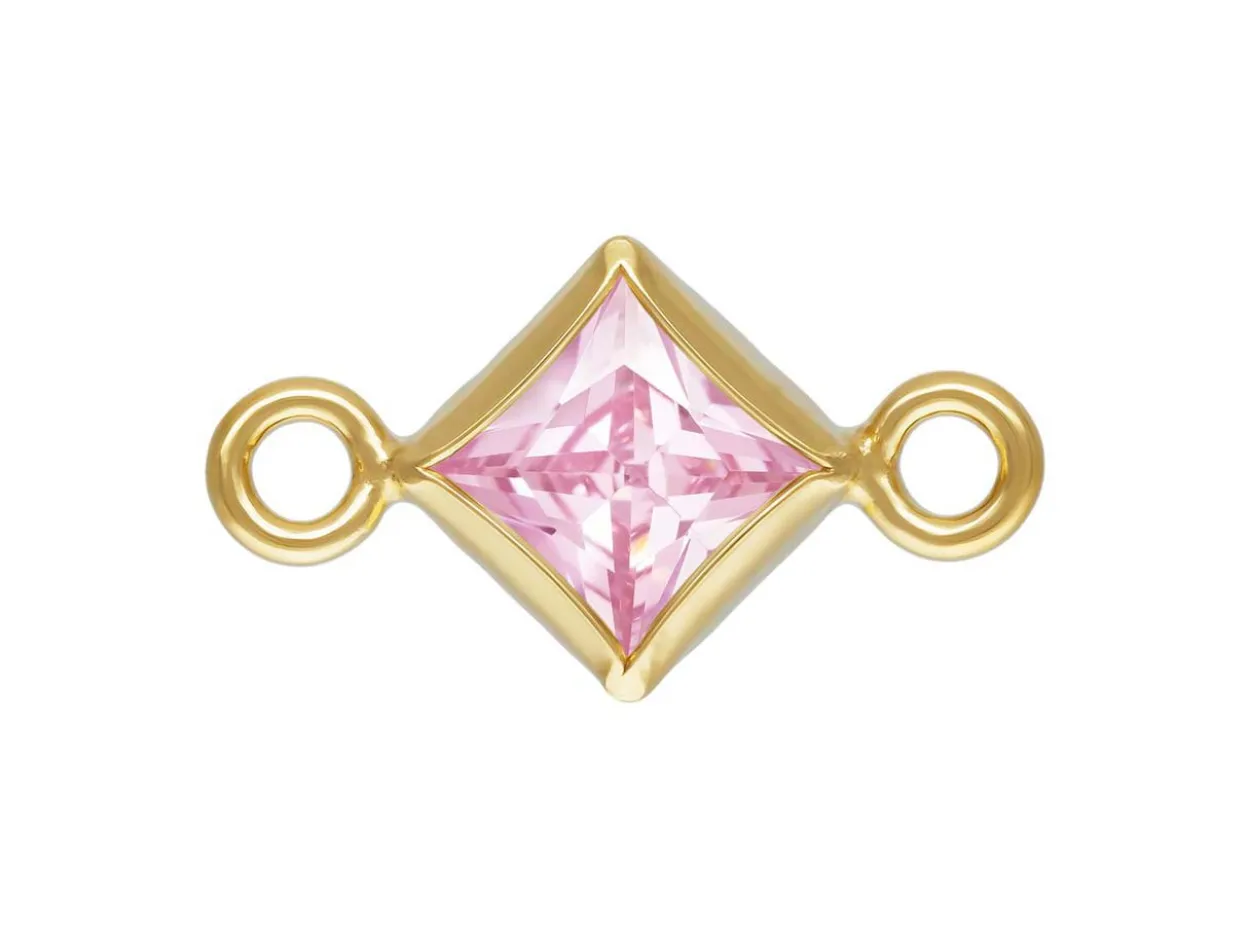 Gold Filled Cubic Zirconia Square Bezel Connector Pink, 3mm